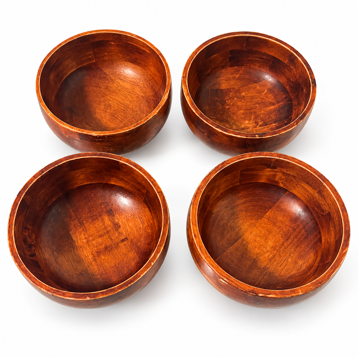 Vintage Wooden Salad Bowls Set of 4 - Rustic Farmhouse Tableware