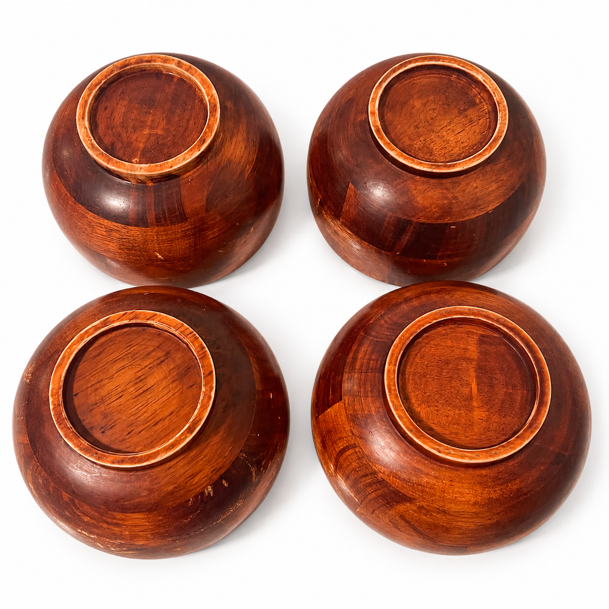 Vintage Wooden Salad Bowls Set of 4 - Rustic Farmhouse Tableware