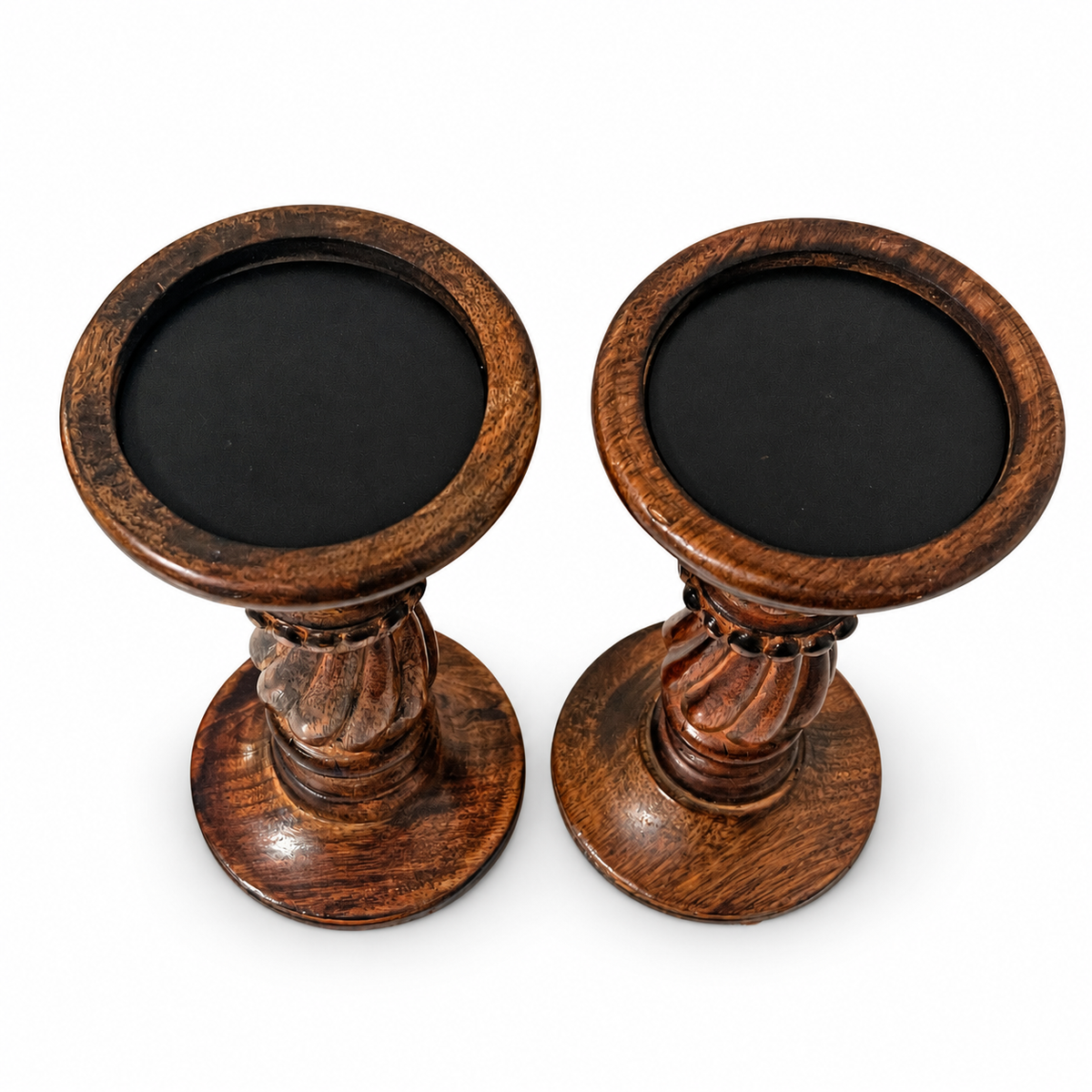 Vintage Carved Wood Pillar Candle Holders Set of 2 - Rustic Farmhouse
