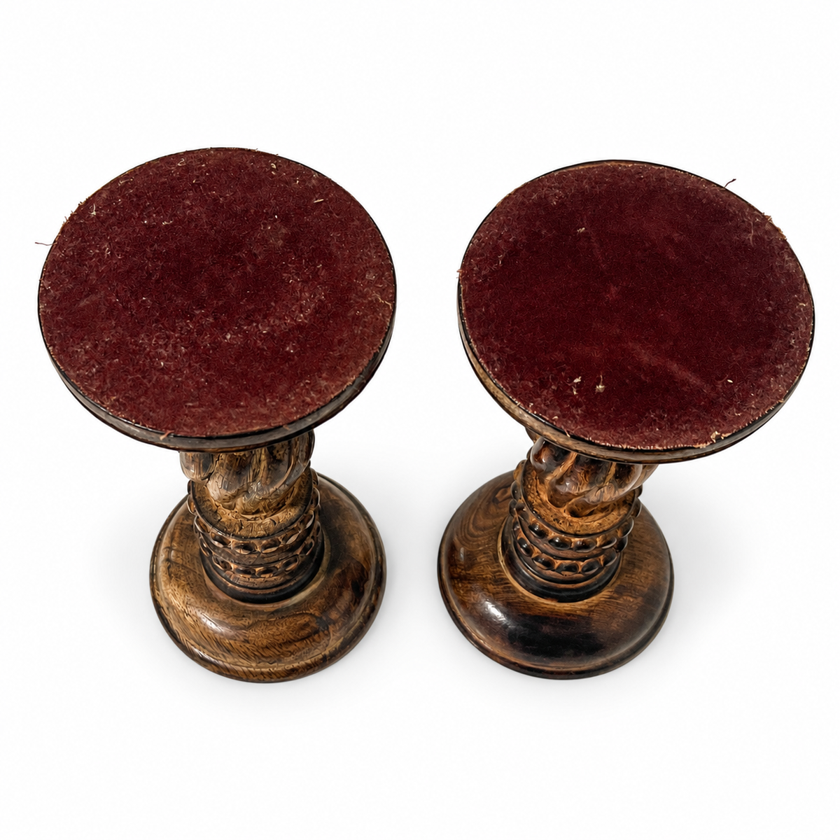 Vintage Carved Wood Pillar Candle Holders Set of 2 - Rustic Farmhouse