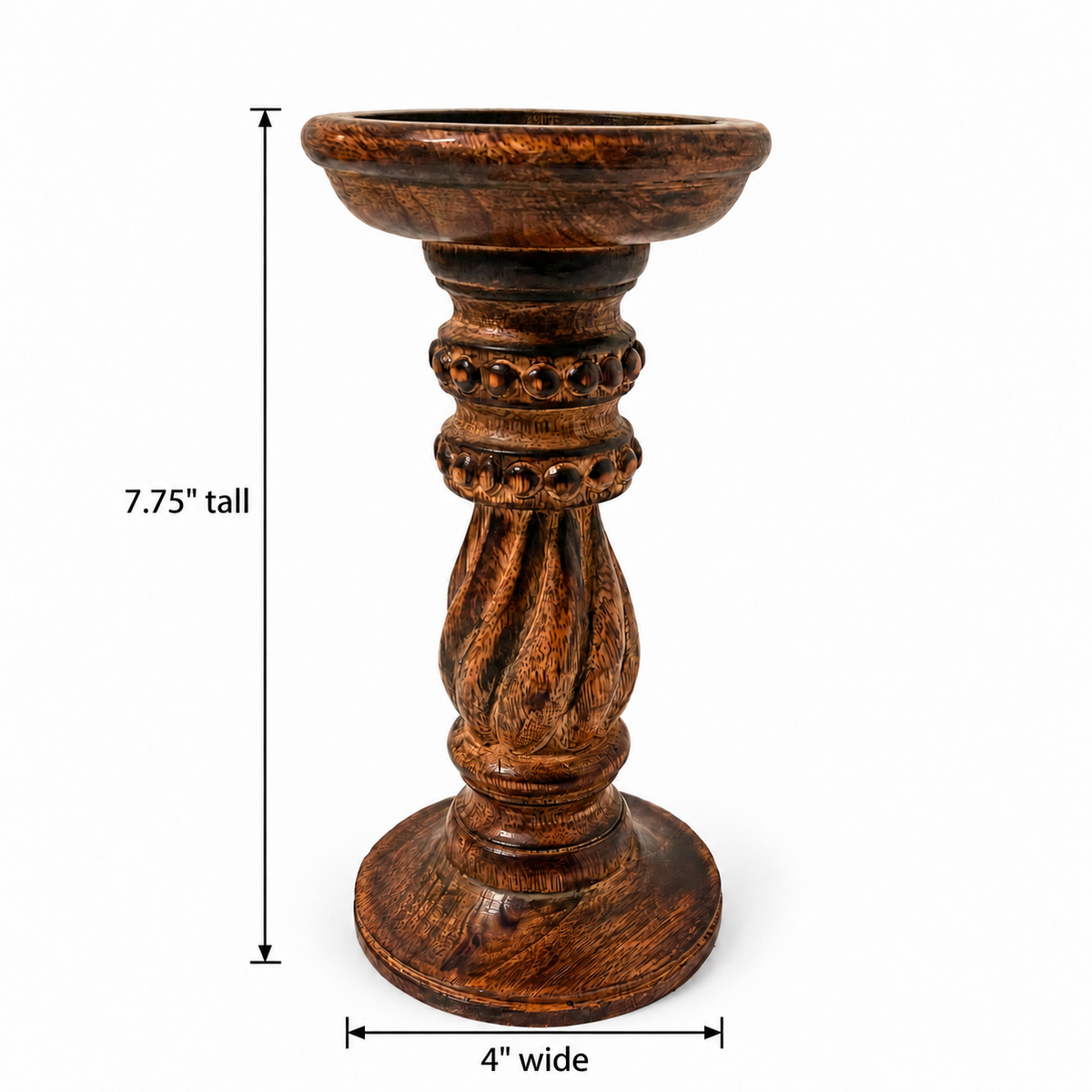 Vintage Carved Wood Pillar Candle Holders Set of 2 - Rustic Farmhouse
