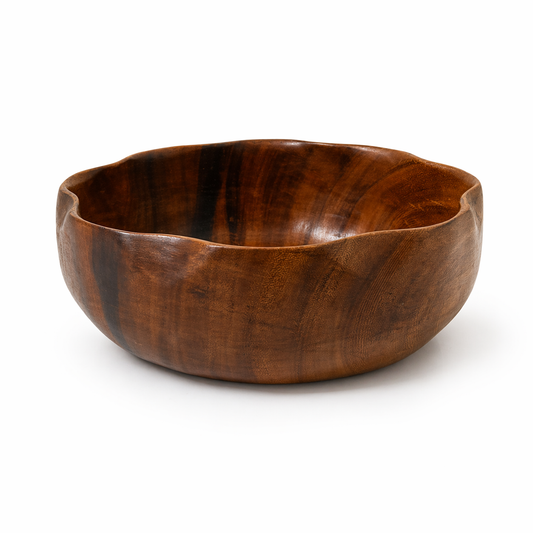 Vintage Solid Wood Bowl - 11.5 Inch Brown Farmhouse Tableware